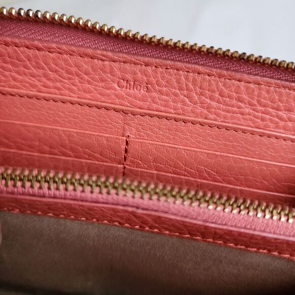 Chloe long wallet Zip Around Zippy Lilly Ribbon Bow Genuine leather Coral Pink - Picture 3 of 12